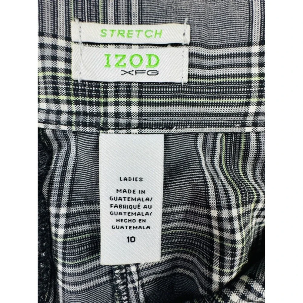 IZOD XFG Plaid Golf Pants Women's 10 Gray White Stretch Ankle Preppy Golfcore